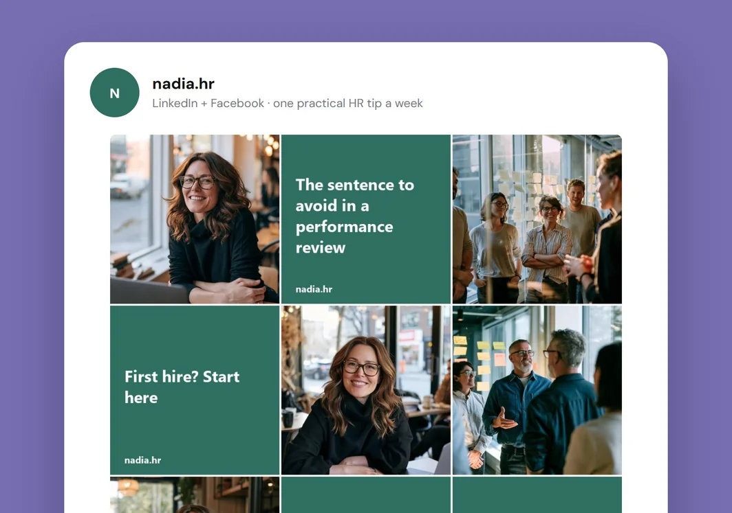 Exemple de grille Instagram pour Nadia HR Advisory.
