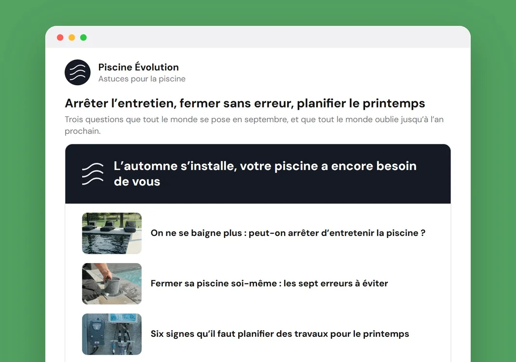 L’édition de l’automne 2026 de l’infolettre de Piscine Évolution.